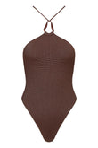 teardrop one piece in coffee lurex