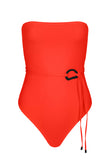 orb strapless one piece in tomato soft compression