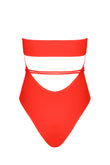 orb strapless one piece in tomato soft compression
