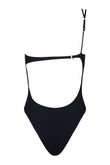 celeste asymmetrical one piece in black compression