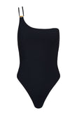 celeste asymmetrical one piece in black compression