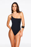 celeste asymmetrical one piece in black compression
