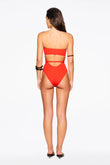 orb strapless one piece in tomato soft compression