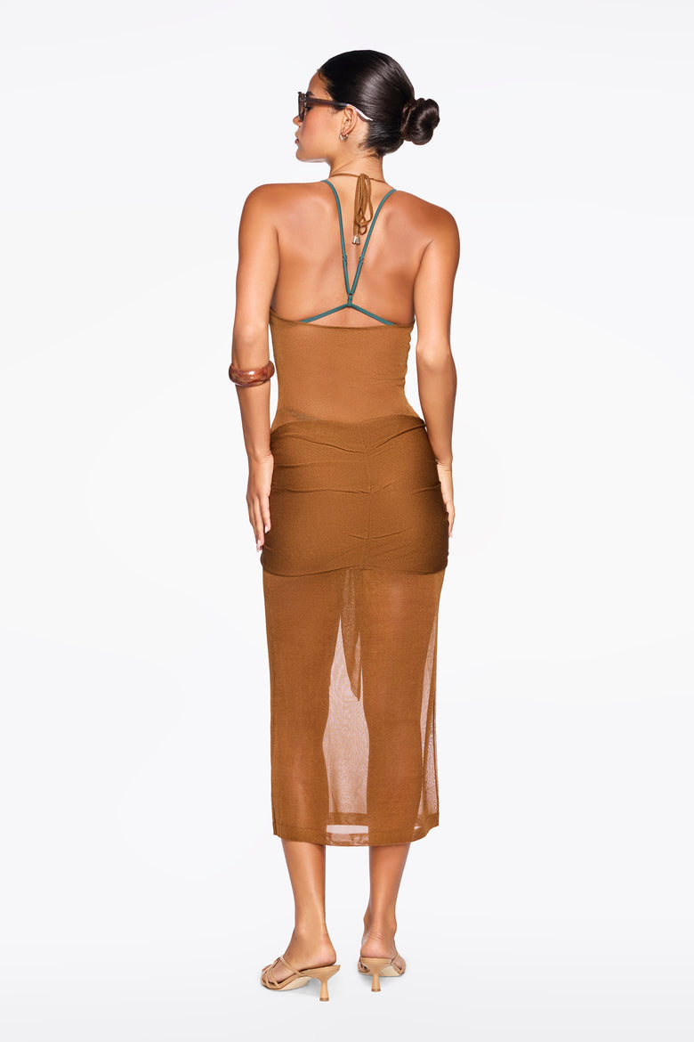 lana dress in rust