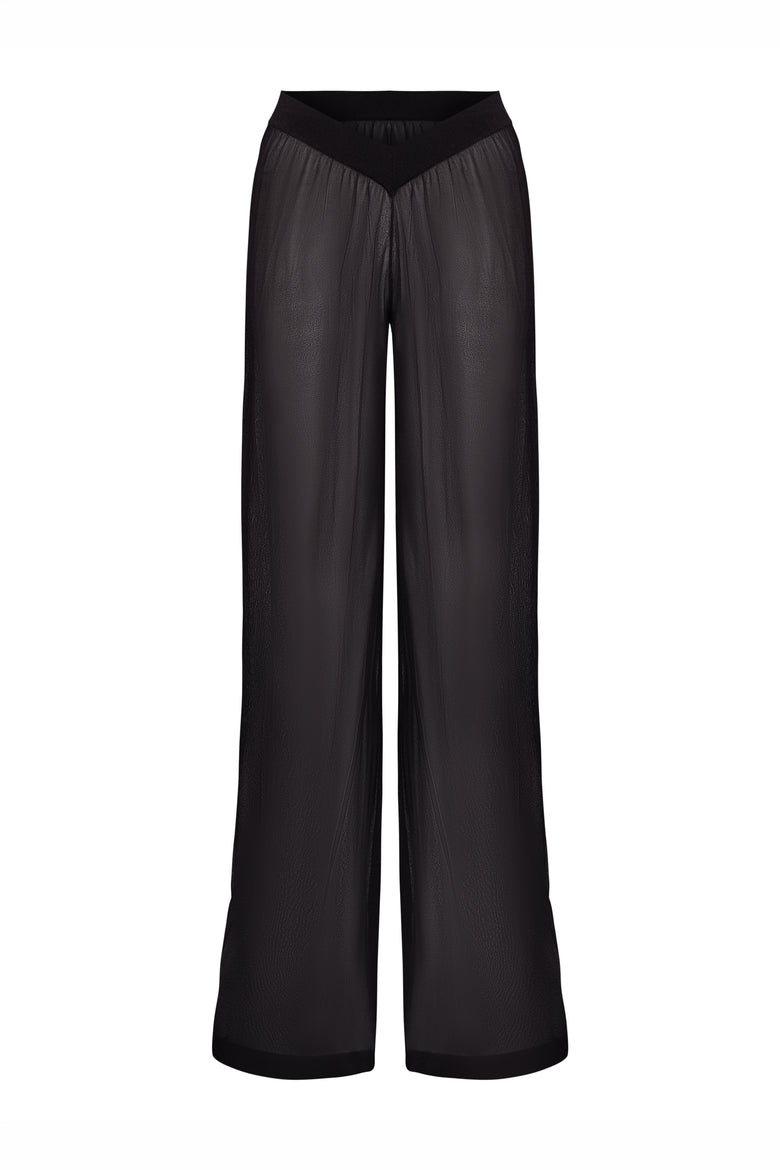sheer palazzo pant in black