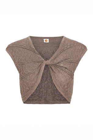 izu twist top in taupe with silver lurex