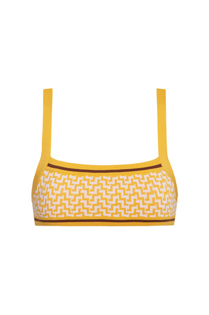 la plage top in pink/yellow jacquard