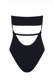 orb strapless one piece in black soft compression